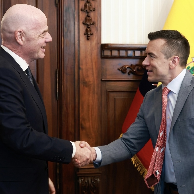Noboa se reunió con Infantino y Domínguez en Quito y posiciona a Ecuador en la agenda del fútbol internacional